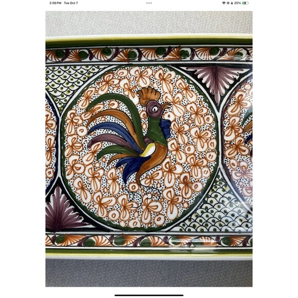 Portuguese Hand Painted Rooster Serving Platter Ceramic Rectangle 13”L x 5.5” W - Picture 4 of 8